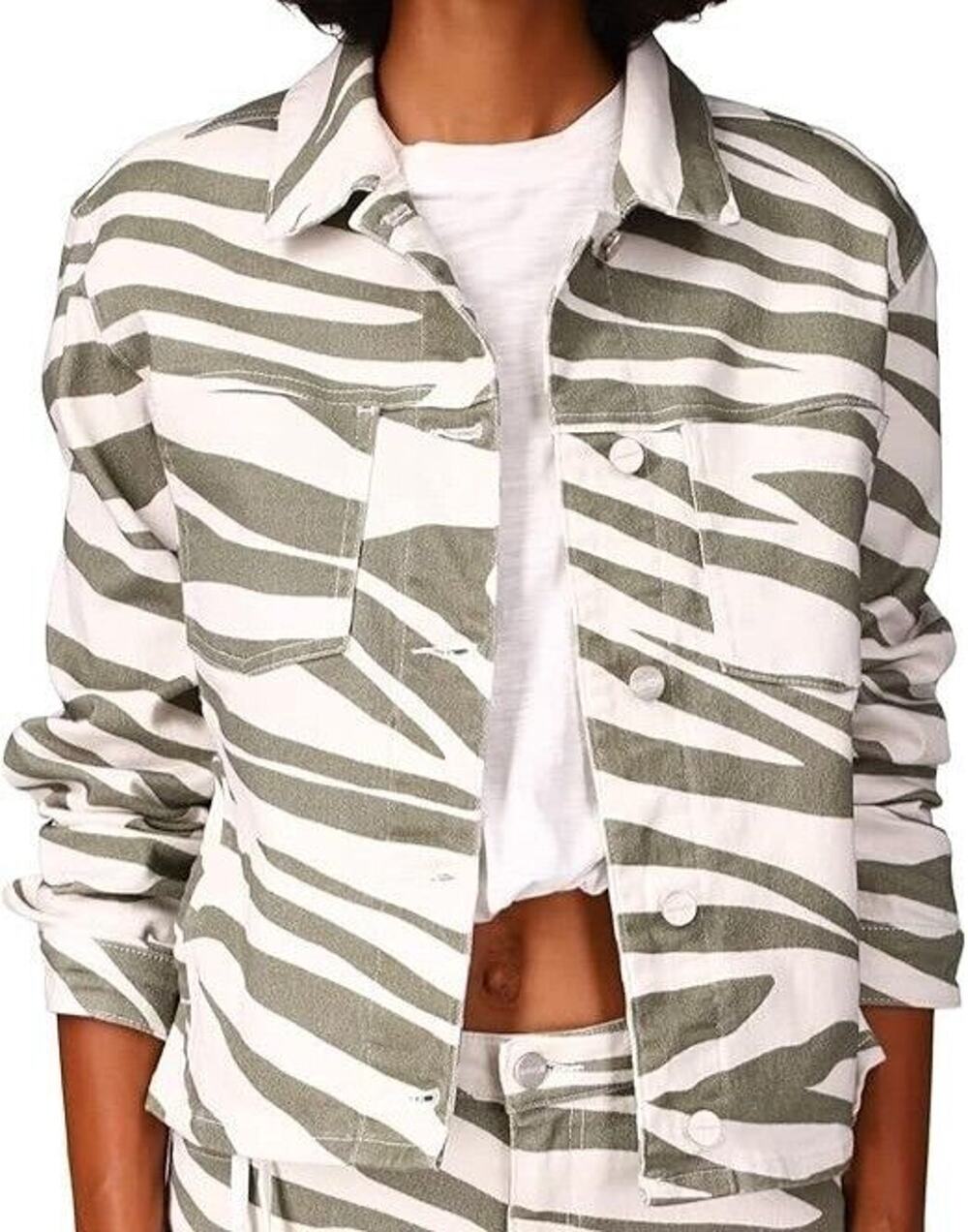 Sanctuary Zebra Print Denim Jacket XL White Gray Stretch Cropped NWT